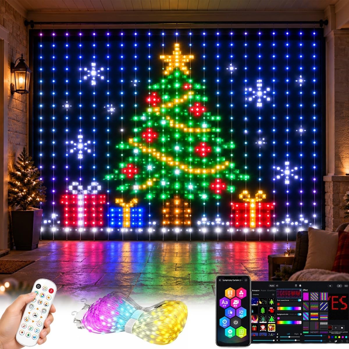 Home Decor Free App - RGB Kerstgordijnverlichting, DIY Pixel Lichtslingers, Muziek